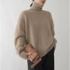 Womens High Neck Knit Sweater Loose Fit Lazy Style Solid Color Long Sleeve Pullover Fall Winter