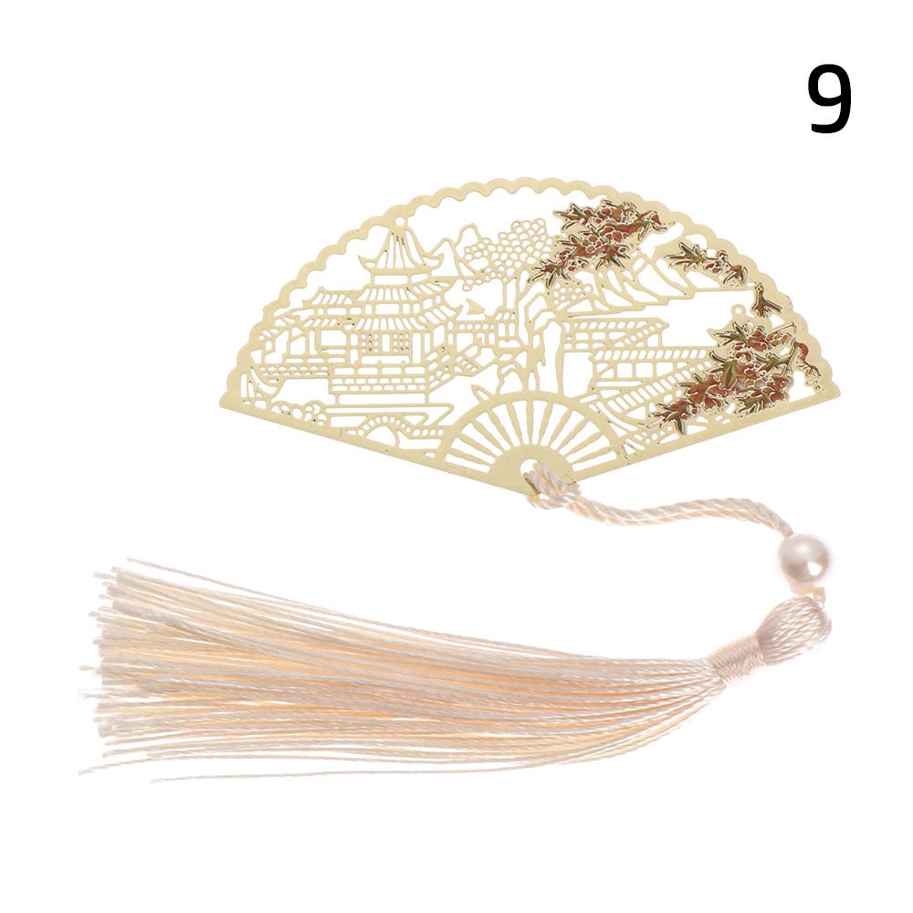 Supplies Retro Tassel Crane Flower Book Clip Brass Bookmark Folding Fan Shape Pagination Mark
