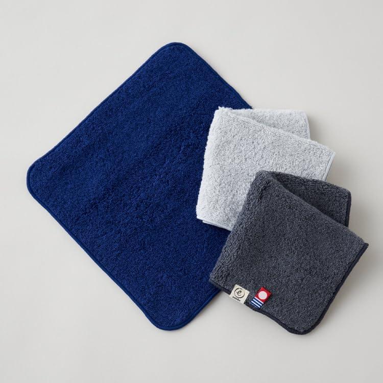 Imabari Towel Handkerchief 3-Pack (Assorted Colors: Navy, Gray, Classic Gray), 20cm - Perfectly Sized for Babies and Adults. Made with luxurious