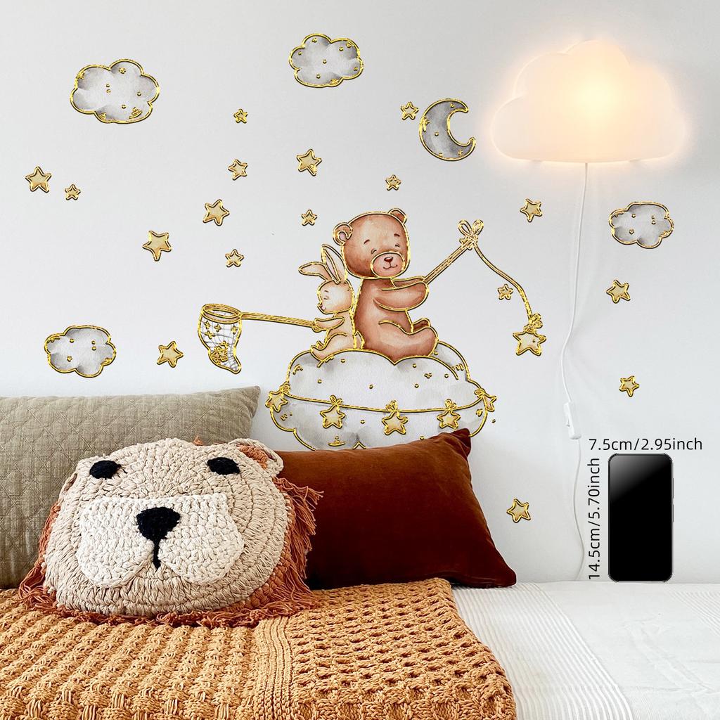 Tj9000 Расписанный вручную медведь кролик на облаке бронзовый настенный стикер украшение гостиная спальня фон самоклеящийся стикер