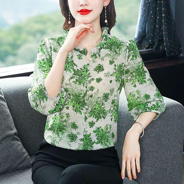Шифоновая рубашка с цветочным принтом, женская весенне-летняя блузка с коротким рукавом и шикарным принтом, милая блузка с фонариком, Blusas