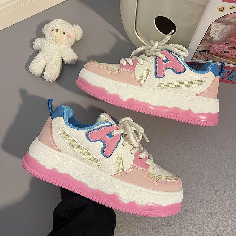 Pink Casual Sneakers for Women Platform Breathable Running Sports Chunky Shoes Student Comfortable Kawaii Ladies Footwear 2024