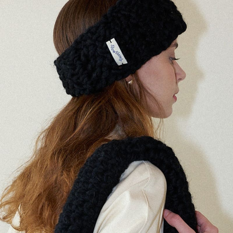 Slowslowly Шерсть 100% Ручная работа Вязаная крючком повязка для волос _ Черный