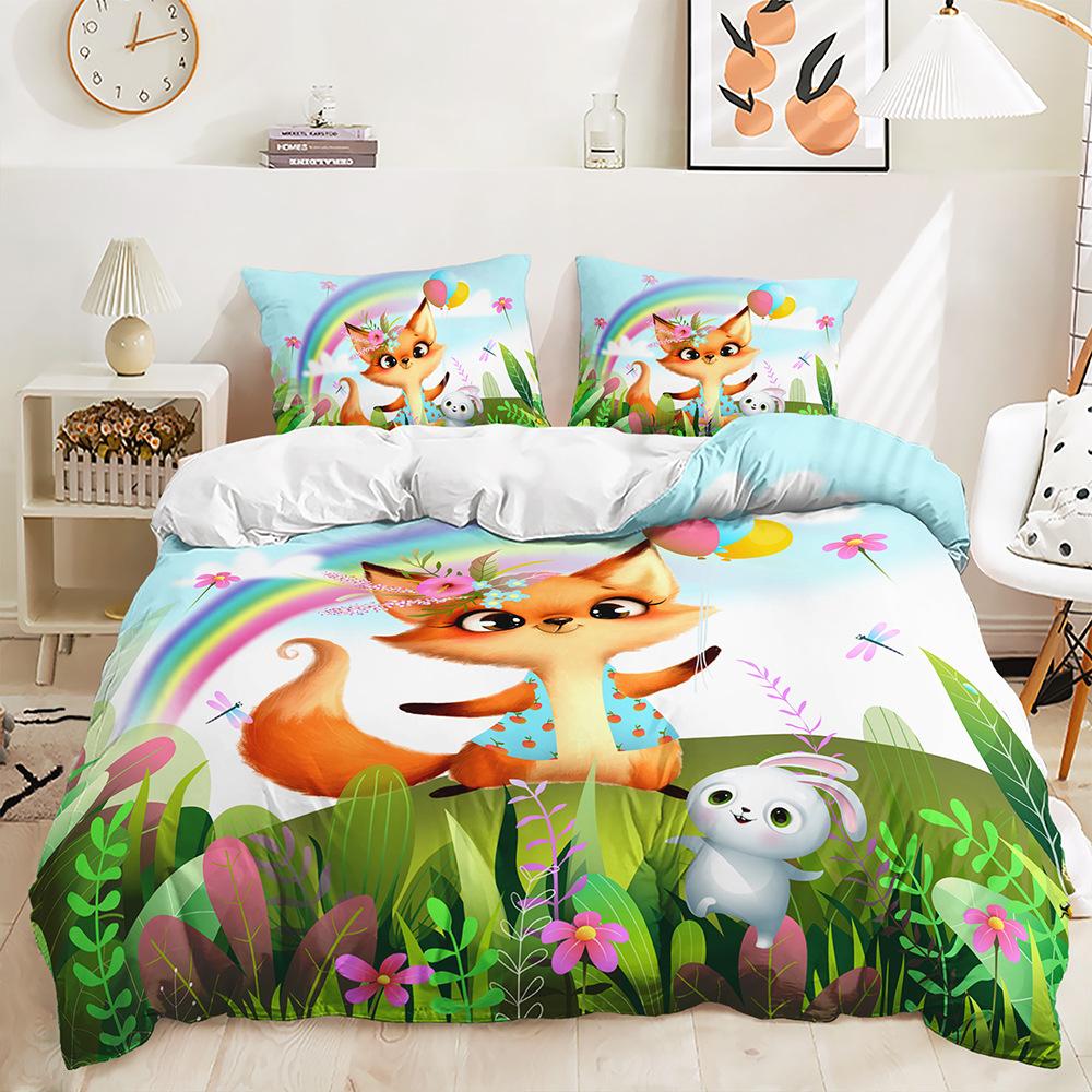 Cute Animal Bedding Kid Girl Single Double Bed Down Duvet Cover Pillowcase 2/3pc 3D Printed Soft Cover Home Textile Gift