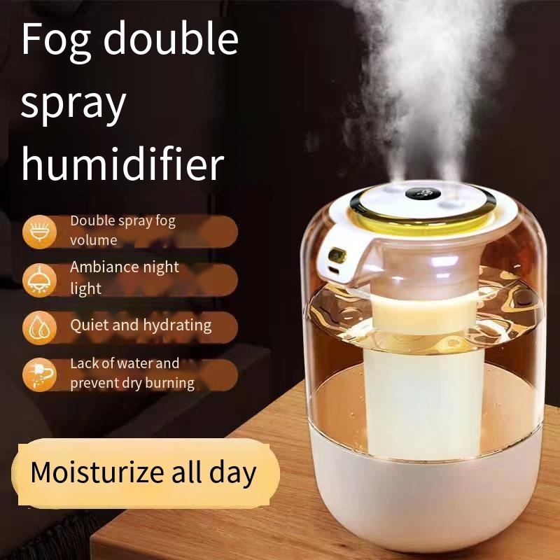 2L Dual Spray Humidifier USB Large Capacity Home Bedroom Office Nightlight Humidifier Transparent Aromatherapy Machine