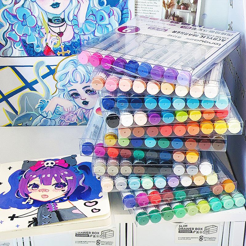 Blue Fruit M510 Soft Head Acrylic Marker Pen Set - 9 Colors for Art, Painting, and Graffiti