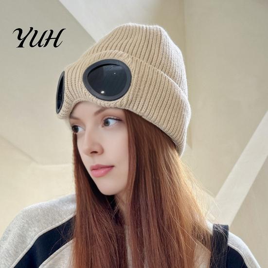 Retro Pilot Style Warm Cap Winter Knit Hat with Goggles, Unisex Ski Detachable Cold Weather Cycling Headgear Face Guard, Windproof Skull for