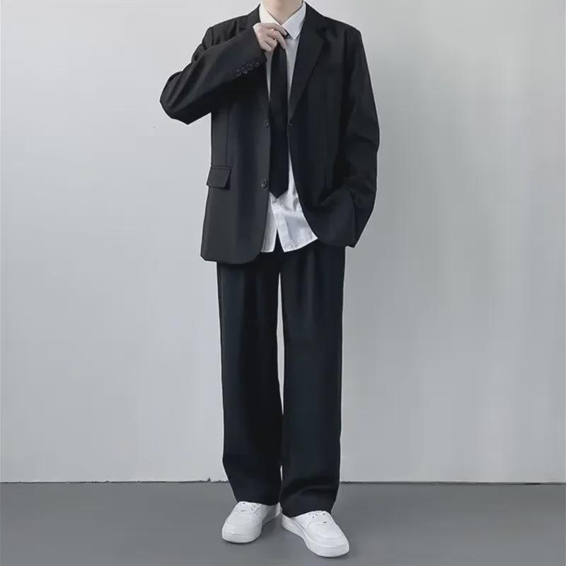 Men's Trendy Korean-Style Casual Suit Set - Small, Handsome Streetwear Jacket