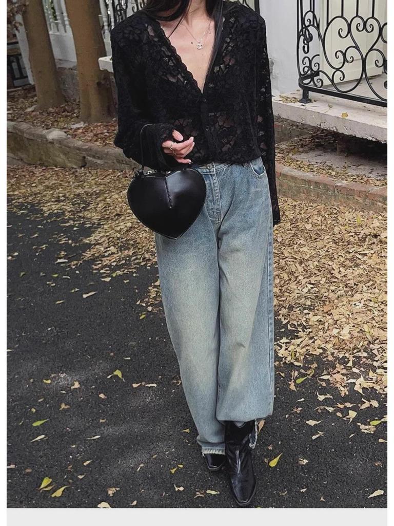 Women's 2024 Early Autumn Long-Sleeve Slim Lace Top