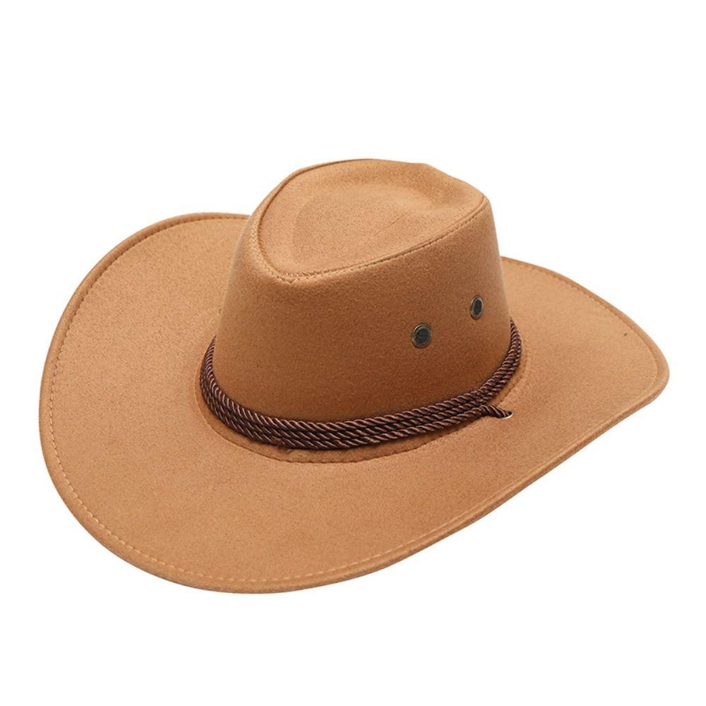 Retro Artificial Suede Beach Cowboy Hat Wide Brim Solid Color Party Cosplay Hat Sun Protection Breathable Sun Sunscreen Cap