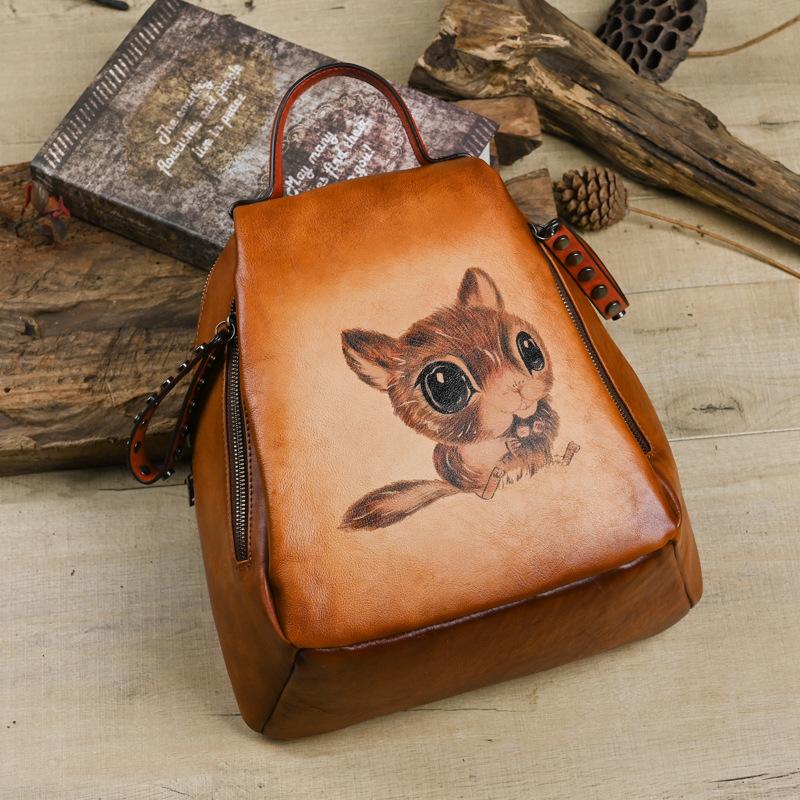 Johnature Женский рюкзак из натуральной кожи в стиле ретро, ​​ручная роспись, натуральная сумка из натуральной яловой кожи, дорожные рюкзаки большой емкости