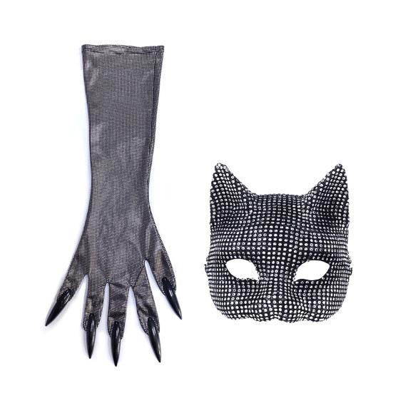 Маска для девочек-кошек со стразами, перчатки в виде кошачьих лап, сексуальные аксессуары для костюмированной вечеринки, перчатки для женщин-кошек для маскарада