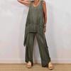 Two Piece Outfits for Women Casual Sleeveless Irregular Top Wide Leg Pants Set Loose Lounge Suit for Summer