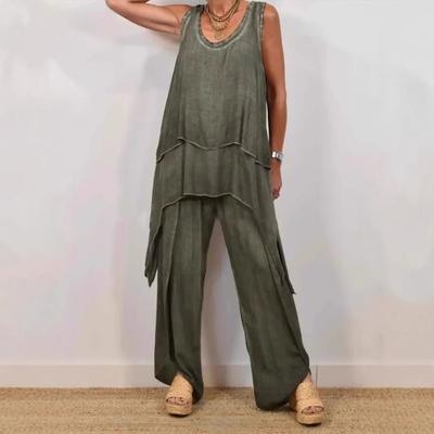 Двухкомпонентные женские наряды, повседневные, без рукавов, нестандартный верх, широкие штанины