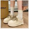 Толстая подошва кожаная поверхность белые туфли женские весна 2025 новые кексы усиление нишевая обувь хлеб повседневная спортивная обувь для скейта