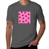 Strawberries on a pink background TShirt Work Wear Short Sleeve TShirt