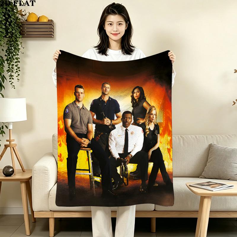 1PC Chicago Fire Patterned Flannel Blanket Suitable For All Seasons For Home Decor Warmth And Comfort Gifts Holiday Present