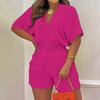Ladies' Loose And Comfortable Summer V-neck Jumpsuit With A Drawstring