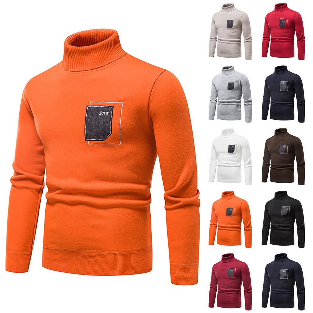 Men's Sweater High Neck Sweater Solid Color Slim Bottoming Sweater