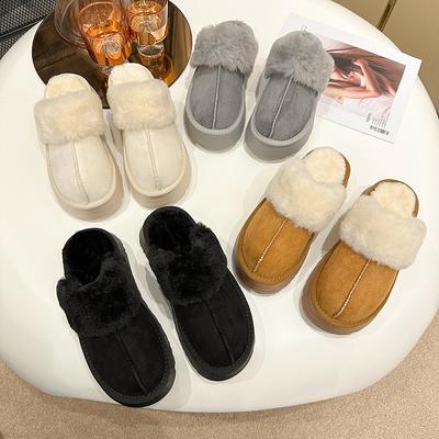 Женские модные пушистые тапочки-дутики 2025 осень-зима новинка корейская версия удобные и теплые толстоподошвенные тапочки с закрытым носком