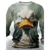 Funny Animal T-Shirts Retro Men 3D Printing Street Casual Daily Gray Long Sleeved Round Neck Shirt Spring and Autumn Clothing