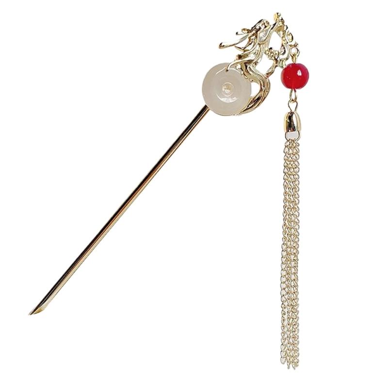 Elegant Fringed Hair Stick Chinese Hanfu Danglings Hairpin Barrettes NonSlip Chopsticks Dragon Hair Pin for Hair Styling