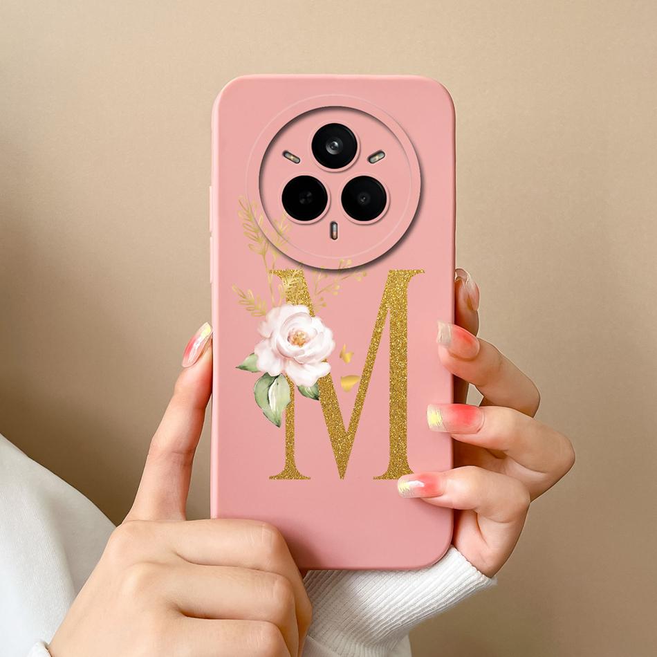 Чехол для Realme 14 Pro Plus Простой чехол с буквами Мягкий премиальный жидкий силикон Funda Защита от падений Полная защита Задняя панель телефона