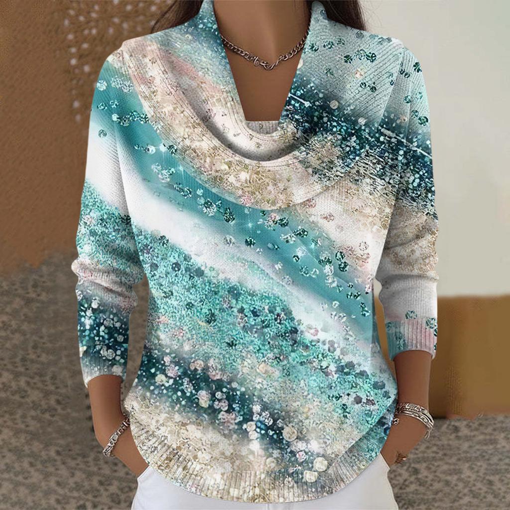 Женский повседневный и модный свитер с круглым вырезом, длинными рукавами и принтом
