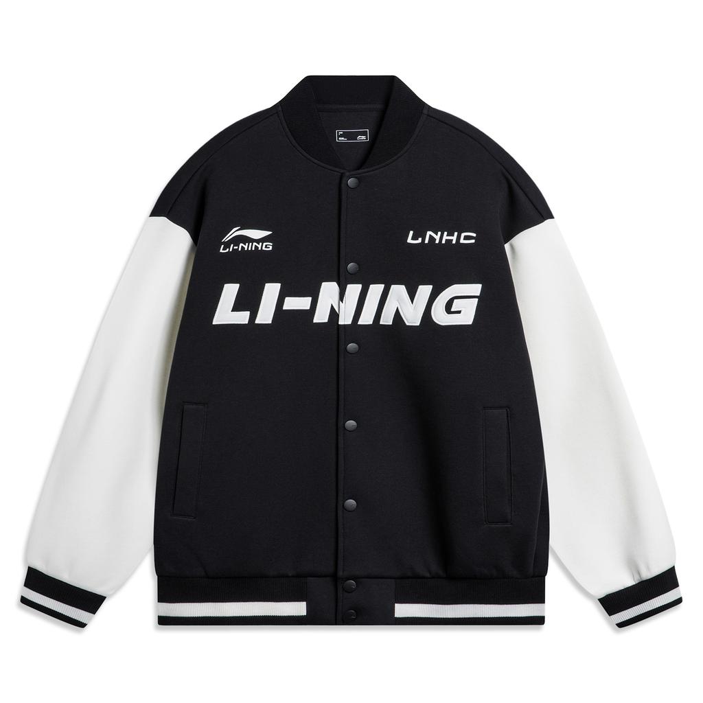 Li Ning Спортивный Стиль Жизни Американский Винтаж Уличный Стиль Пэчворк Однобортная Длинный Рукав Бейсбольная Куртка Унисекс Куртка Черная AWDU779-2