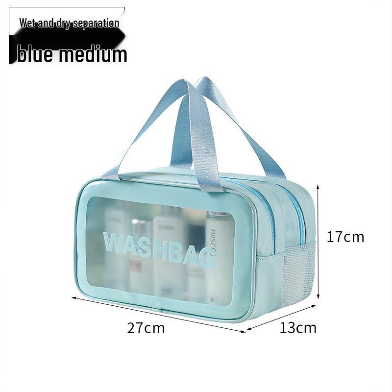 Women's Waterproof Large-Capacity Travel Makeup Bag with Wet/Dry Separation and Transparent Swim Compartment