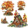 MOC Creative Secret Forest Small Yard Tree House Building Blocks LED Lights Autumn Cabin Desktop Decor Bricks Toys Gift for Kids