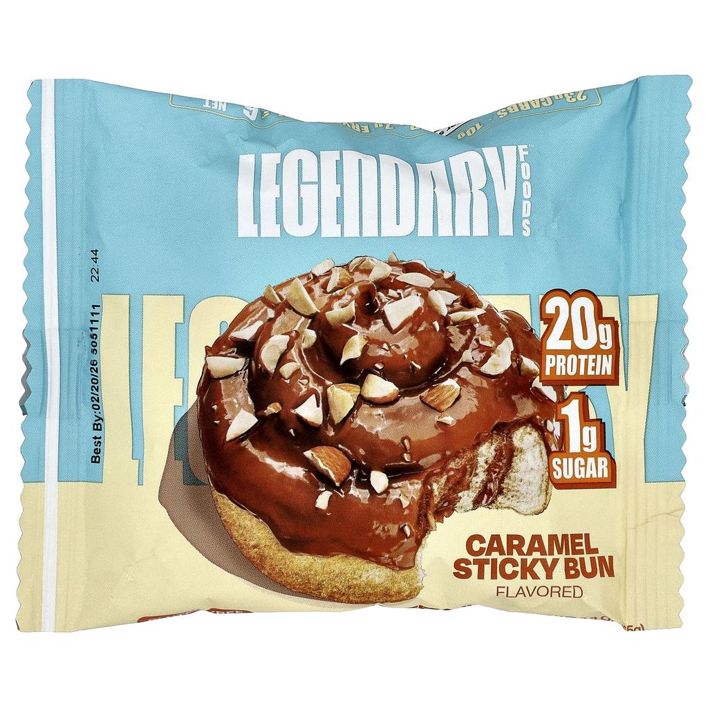Legendary Foods Protein Sweet Rolls, Caramel Sticky Buns, 8 Count, 65g (2.3oz) Each