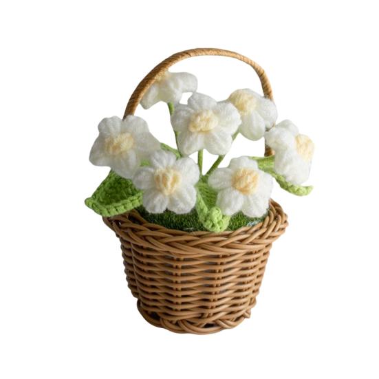 Вязаная крючком декорация в горшке, ручная работа, вязаный цветочный орнамент, готовый цветок ручной вязки