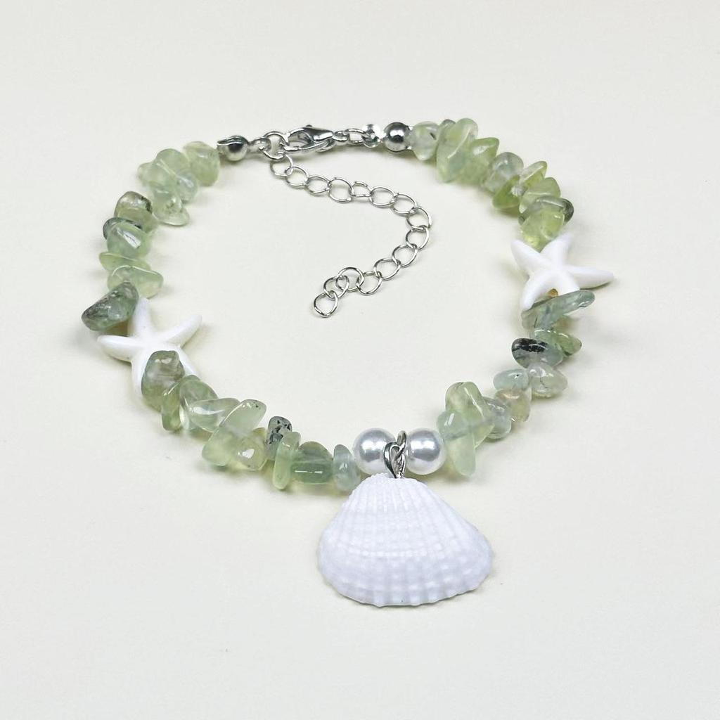 Handmade Seashell & Crushed Stone Bracelet with Lobster Clasp - Perfect Summer Travel Souvenir