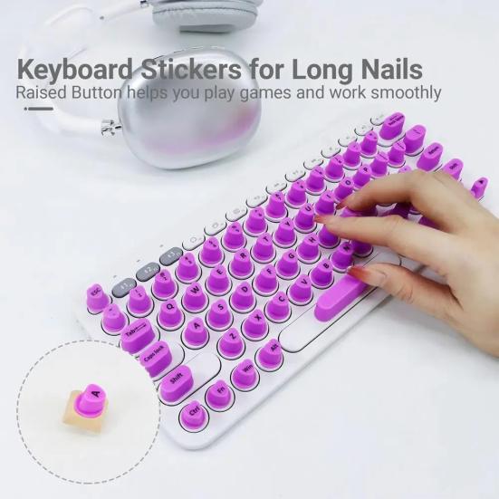 Yousheng 70 Pcs Keyboard Sticker for Long Nails Universal Nail Art Keyboard Bubbles Self-Adhesive Silicone Typing Keycaps for Office Girls Gaming