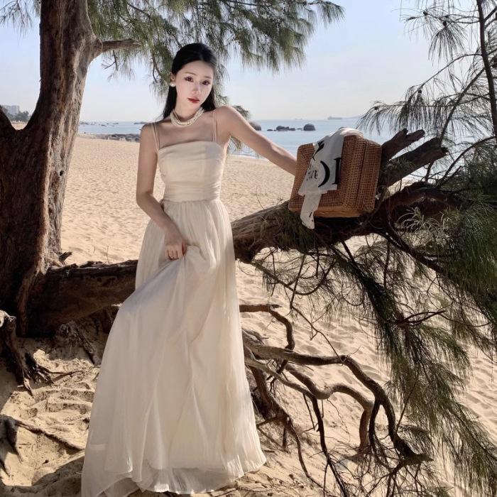 Фиолетовое платье с подтяжками: Женское летнее платье Fairy Style 2024 года, однотонное, утягивающее талию, длинное платье для отпуска