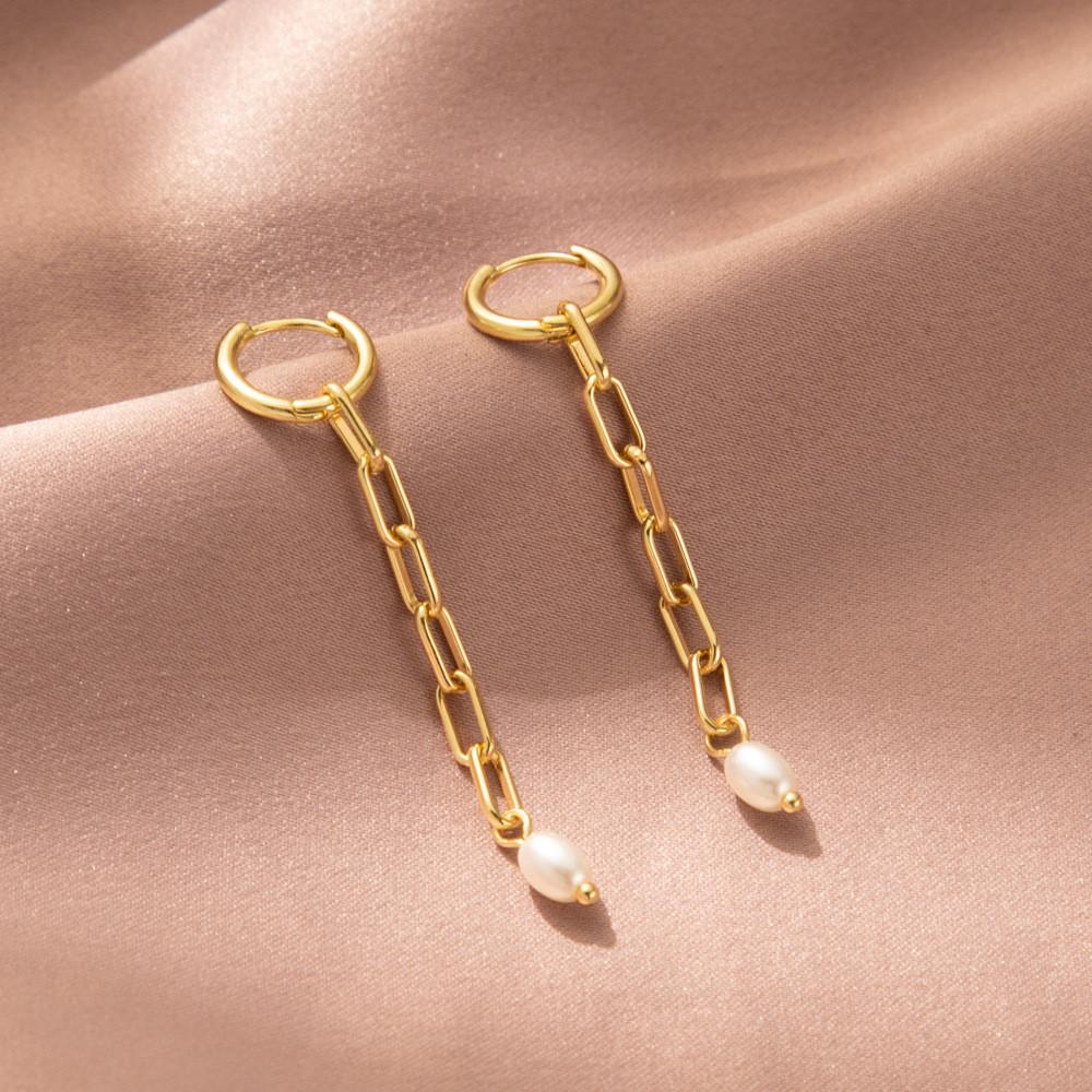 Versatile Geometric Gold Plated Copper Earrings With Faux Pearl For Casual To Formal