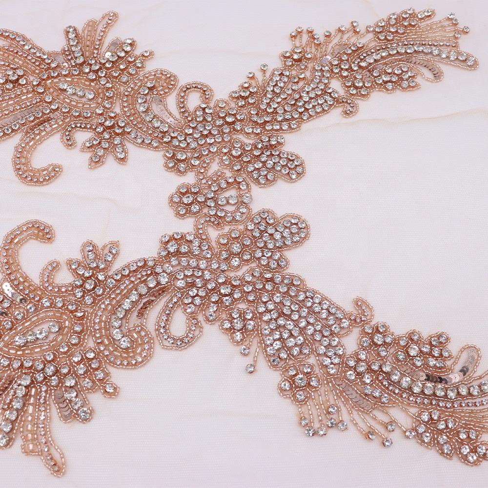 W027 Bling Beaded Dress Applique Lucky Girl Bodice Rhinestone Applique and Trimming for Dress
