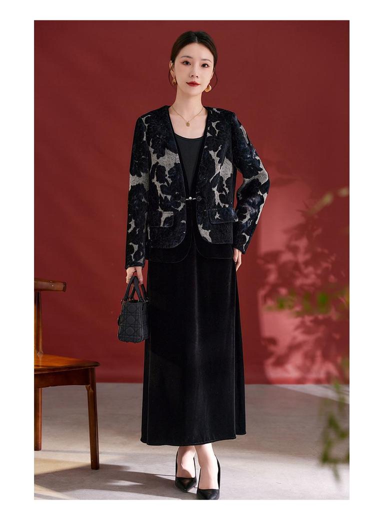 Пальто из бархата из тутового шелка на осень/зиму - Простое, с принтом, свободного кроя, приталенное, женская верхняя одежда 1297