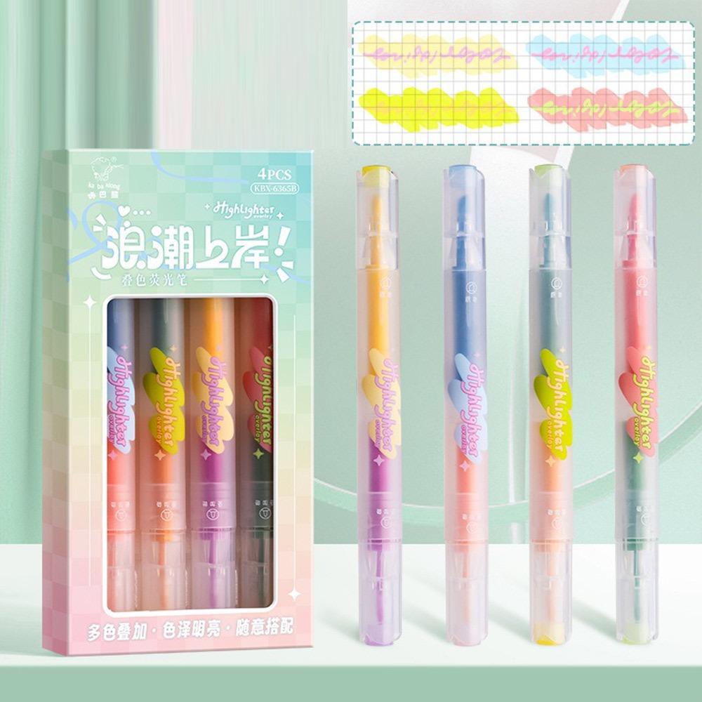 4PCS/Set Double-ended Highlighter Pen DIY Scrapbook Painting Color Stackable Fluorescent Pen Writing Drawing Painting Color Pen