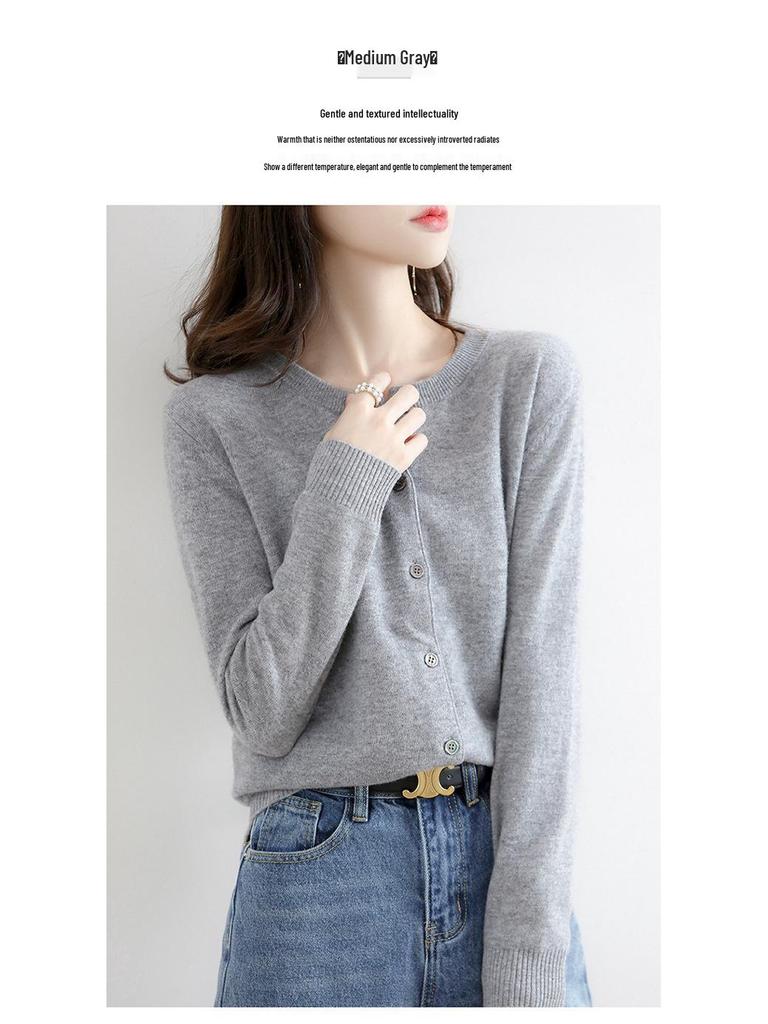 Женский универсальный кардиган свободного кроя на весну/осень 2025 года - Модный однотонный с круглым вырезом