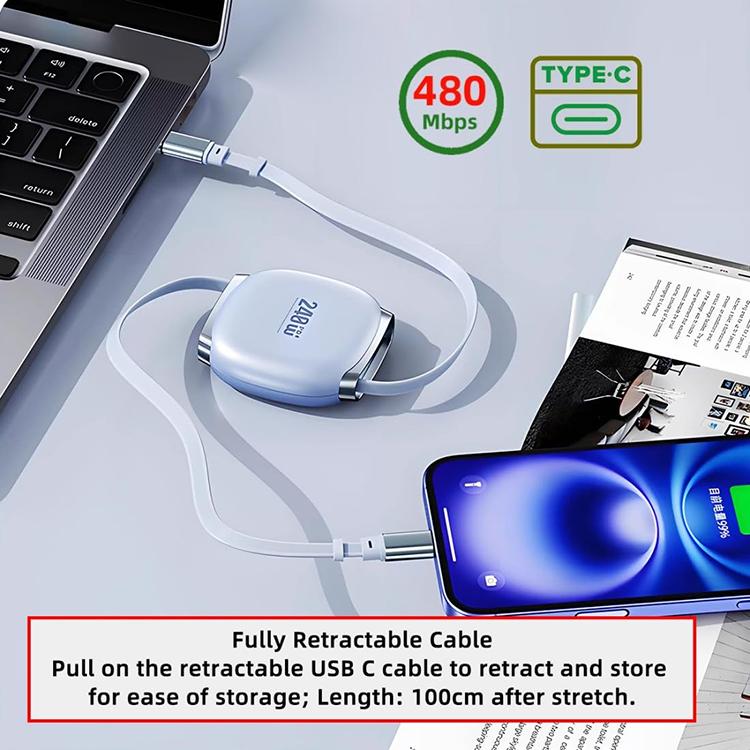 240W Retractable USB C Charging Cable Portable 4 Fixed Lengths USB C to USB C Fast Charging Data Cable for iPhone Samsung