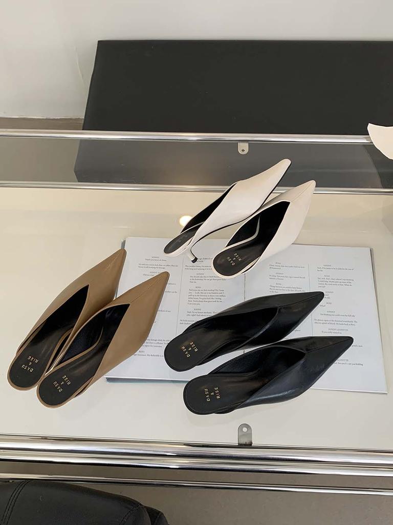 Модные женские туфли-слайды с острым носком, новинка 2024 года, модные туфли на открытом воздухе на тонком низком каблуке, бежевые, коричневые, черные туфли-лодочки для вечеринок 39