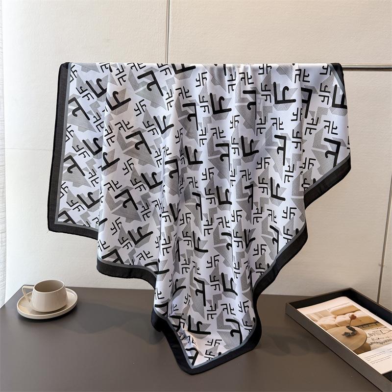 Satin Imitation Silk Printing Large Square Scarf Silk Scarf Shawl Versatile Foreign Style Headscarf Neck Protection Scarf
