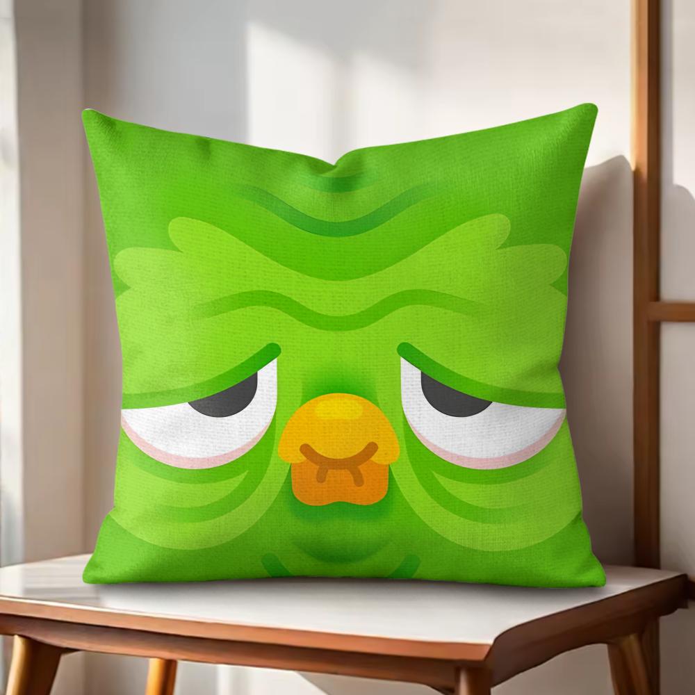 DDuolingo Owl DDuo Cushion Cover Natural Linen Organic Fabric DoubleSided Printing Couch Pillow Covers Home Decor