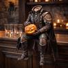Gothic Halloween Ornaments Resin Headless Horseman Statue with LED Warm Glow, Lighted Haunted House Supplies Sculpture, Tabletop Decor for Mantel