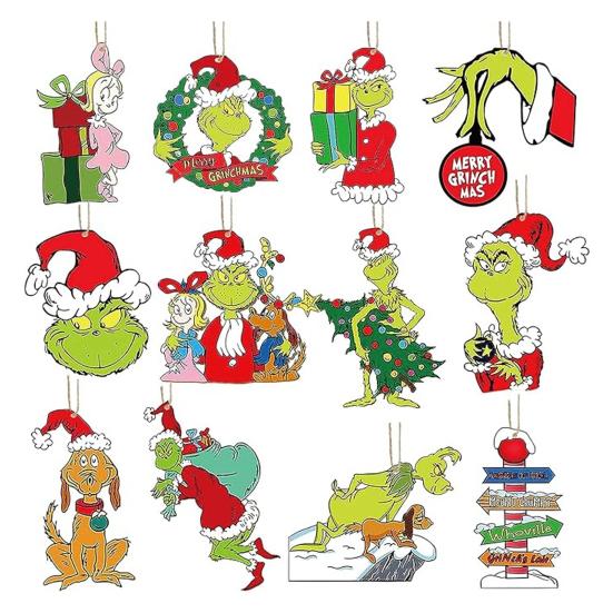 12/36 шт. Рождественские украшения из дерева, рождественские подвесные украшения, зеленая подвеска в виде эльфа, декор для рождественской елки