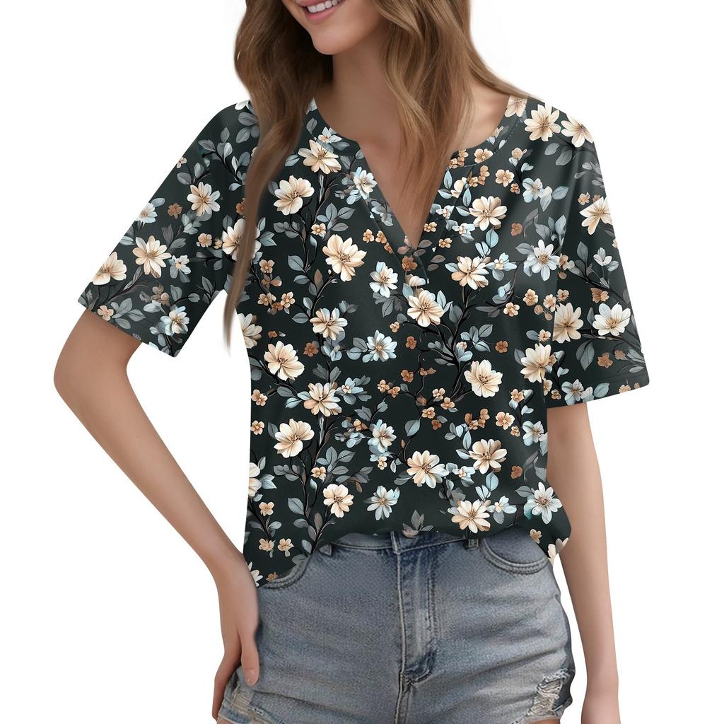 Women's T Shirt Tee Printed Short Sleeve Daily Weekend Fashion Basic V Neck Regular Top