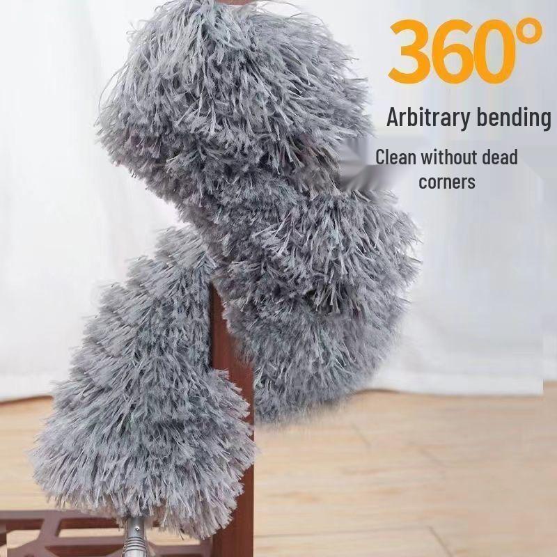 Retractable Electrostatic Feather Duster with Telescopic Pole for Household Dusting and Crevice Cleaning