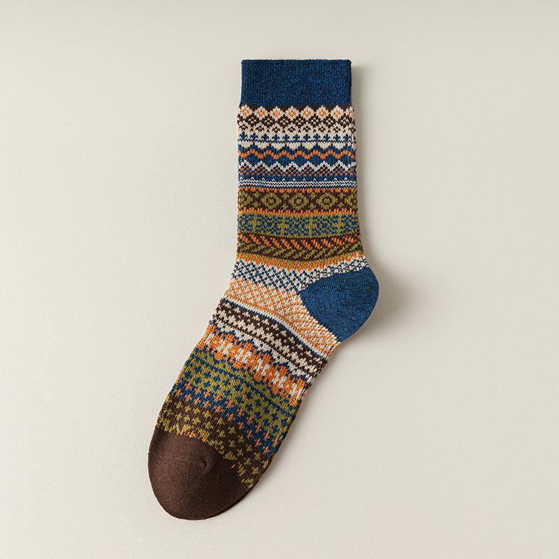 5 пар женских весенне-осенних винтажных этнических стильных модных носков до середины голени, складывающихся в стопку